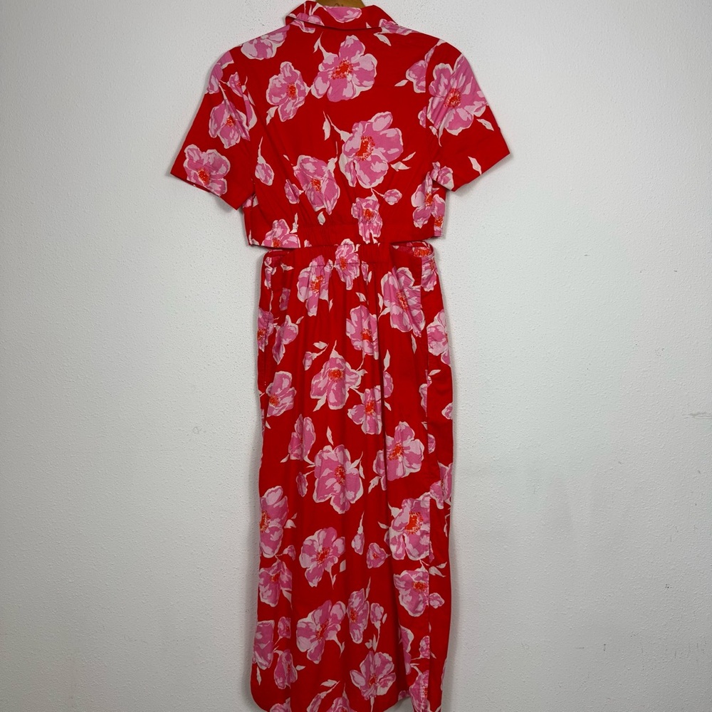 Old Navy Cutout Midi Shirt Dress Pink Floral Summer Collar Button Front XS - Picture 9 of 9